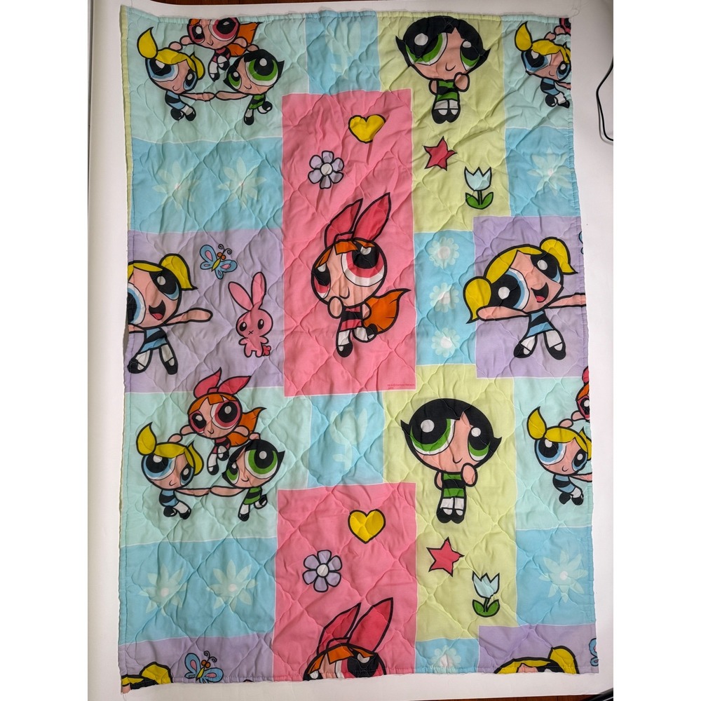 Cartoon Network Powerpuff Girls Quilt 55x39 VTG Y2K blossom bubbles buttercup